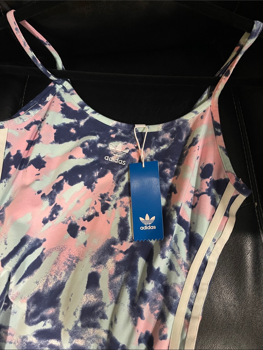 adidas Tie-Dye Spaghetti Strap Mini Dress in Blue & Pink - Picture 5 of 8